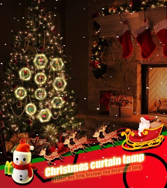 Божиќни низа светла, прозорец светла Божиќни декор прстенести светла со орнамент играчка, 100 LED самовила за самовили, USB божиќни украси за