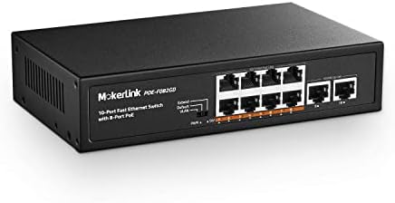 MokerLink 10 Port PoE Switch со 8 порта POE+, 2 Gigabit Uplink, 96W 802.3Af/на POE 100Mbps, Plug без вентилатор и Play Ethernet Switch
