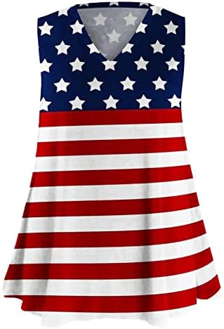 Плус големина женски резервоар за американско знаме на врвови на 4 -ти јули маици Патриотски кошула без ракави САД starsвезди ленти графички