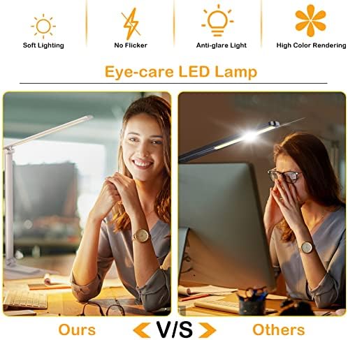 Bysonice LED ламба со безжичен полнач, ламба за табела за заштита на очите со ноќна светлина, 5 режими на светлина и нивоа на осветленост,