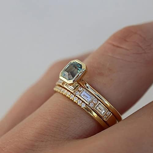 2023 Нови креативни модерни и женски прстен вметнати три парчиња кристално злато-позлатени сини морски прстени со големина 14