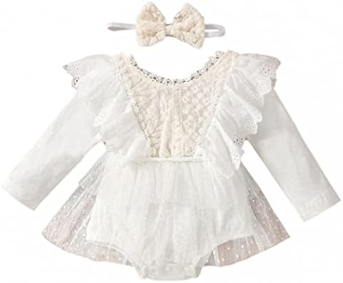 Новороденче девојче девојче Бохо чипка ромпер фустан дете цветно чипка со долги ракави, спојки со тестови, принцеза есенска облека