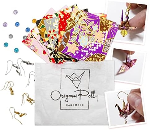 Комплет за обетки од оригами кран - рачно изработени обетки од хартија, сет, 10 парчиња хартија за миење садови, случајни обрасци, мониста,