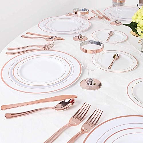 Wdf 86pcs розово злато десертни плочи 6 со 86 парчиња вилушки за еднократна употреба 5 -120 парчиња розово злато пластичен сребрен сад-