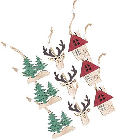 Амосфун 9 парчиња Божиќни дрвени парчиња Дрвени ирваси елка куќа украси за украсување на орнаменти од дрво од дрво гроздобер
