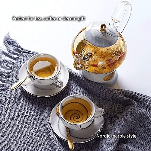 Wjccy мермер по порцелански чај постави керамички чај чаша сад со затегнати видари за цветници за цветна чајник, кафуле чаша