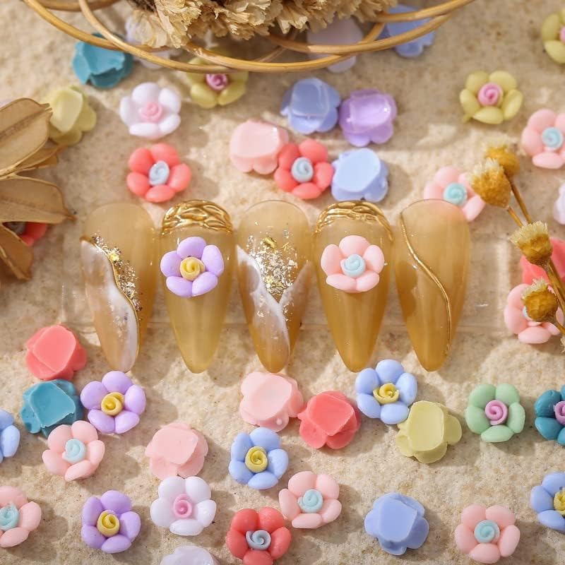 50 парчиња/лот експлозивна уметност со нокти со пет -петални цвеќиња цврста боја на цвет цветна макарон боја мешана мала камелија замрзната
