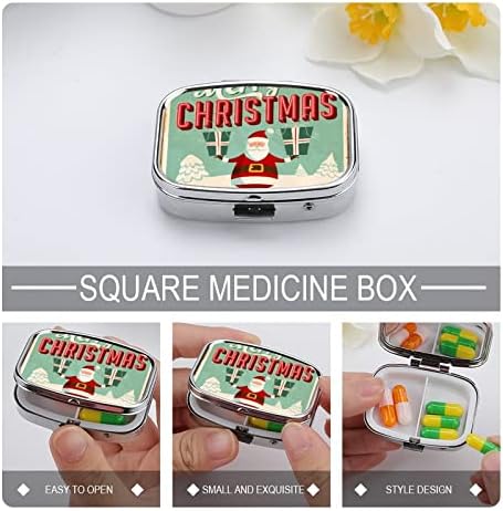 Пилула кутија Среќни Божиќни подароци Снежен квадрат во форма на таблети за таблети, преносен пилум за витамин контејнер Организатор