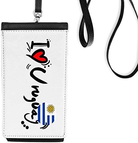 Сакам уругвај збор знаме Loveубов срце илустрација Телефонска чанта чанта што виси мобилна торбичка црн џеб