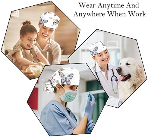 Медицински капачиња за жени со копчиња долга коса, прилагодливо работно капаче од 2 парчиња, мачки куче облечени во очила за сонце