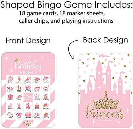 Голема точка на среќа Малата принцеза Круна - Слика Бинго картички и маркери - Игра за роденденска забава - сет од 18