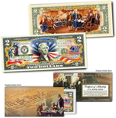 4 јули 2-Едностран Ден На Патриотска Независност Нециркулираше Сметка Од Два Долари Специјално Издание Колекционерски Држач За