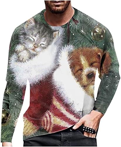 Маичка за мажи за мажи со долги ракави Божиќни кошули плус големина 3Д смешни snata claus print undershirt pullover врвови