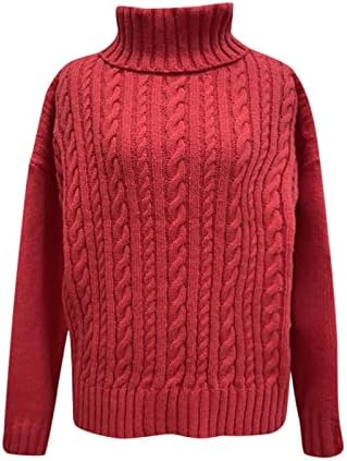 Womenенски кабел за вратот плете долг џемпер од џемпер од џемпер од желка