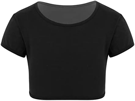 Детски девојки Девојки со долги ракави, се потсмеваат на вратот, атлетски кошули хип хоп џез танцова облека црна цврста 12-14