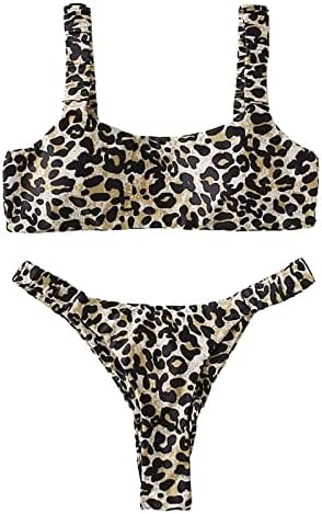 Shortsенски пливање шорцеви 2x повеќебојни високи половини леопард печатење поделено бикини секси плажа поделена костим за капење жена