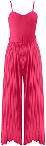 Forwelly жени секси со ракави без ракави шпагети ленти со високи половини облечени ромпери широки нозе плетени долги панталони