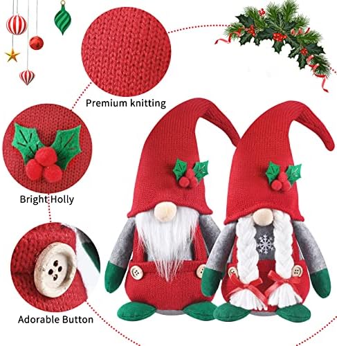 Божиќни гноми декор, 2 пакувања рачно изработени холи -тоте шведска гномска скандинавска фигура нордиска гноми кадифен божиќен елф