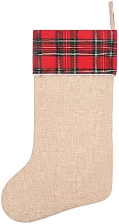 Токфорти Бурлап миленичиња Божиќни чорапи, персонализирани 20 инчи Божиќни шепи чорапи што висат украси со семејна рамка за фотографии, Божиќно