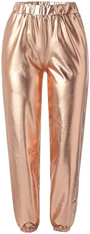 Сјајни кожни хеланки на жените, влажни изглед металик со високи половини панталони задникот за лифт, истегнат хулахопки хип хоп -клуб облечена