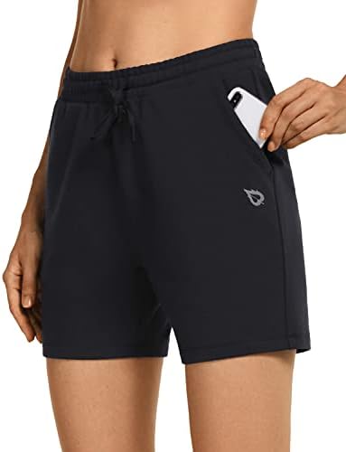 Baleafенски женски 5 “обичен атлетски салон памук памук за вежбање јога шетачки шорцеви со џебови со џебови