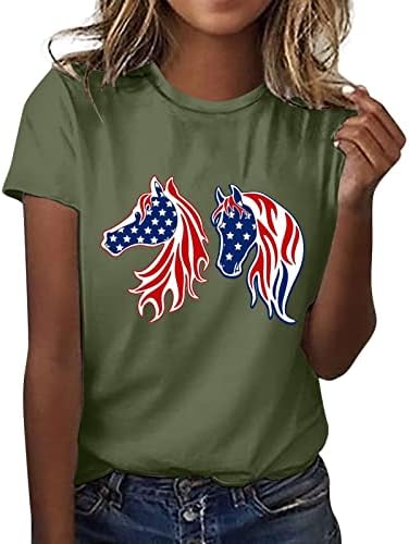 Женски Врвови Облечени Обични Четврти јули Патриотска Блуза Денот На Независноста Екипажот Американско Знаме Печатење Маици