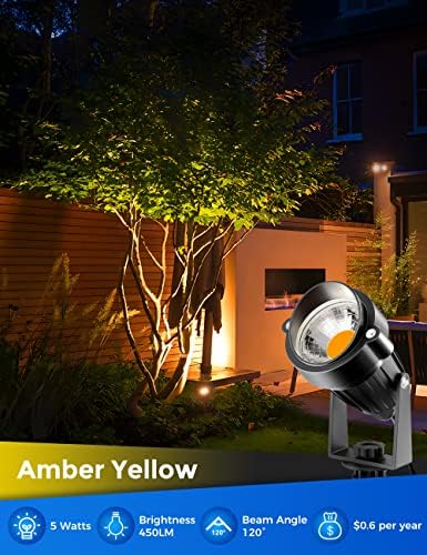 Jandcase LED пејзаж во областа на отворено приклучок во [2 пакет], 5W Spot светло за двор, жолто светло за грешки IP65 водоотпорен