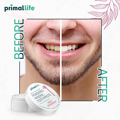 Primal Life Organics - валкана уста за заби, прашок за чистење на заби, зачинети есенцијални масла со природна каолин и бентонитна глина,
