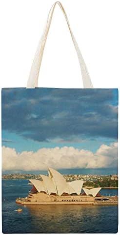 Wengbeauty Canvas Tote Bag Opera House Dalliy рамо торба за еднократно намирници за купување кеси за купување на плажа ручек торбички