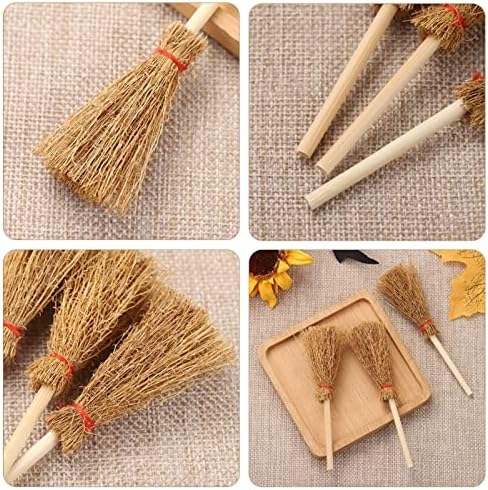БЕРДЕР БОМИ, 12 ПЦС мини метла црвена јаже лесни украси за слама за забава за Ноќта на вештерките
