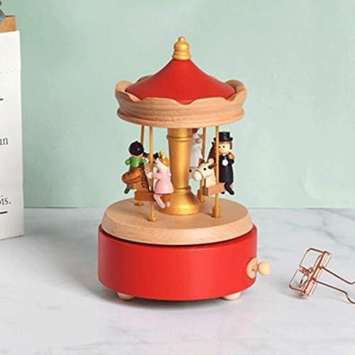 Hmggdd Merry-Go-Round Music Box Geometric Music Подарок Унисекс дрвен Божиќен коњ рингишпил кутија