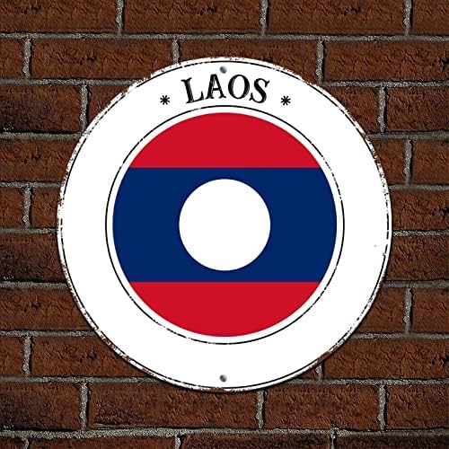Знак на лаос алуминиумски метален венец, знаме Лаос, ретро улица, виси знаци дома декор, земја стил, 'рѓа без вода, отпорни на патриотски