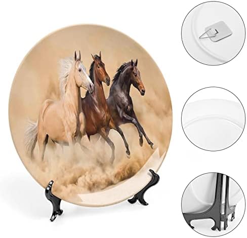 Декоративна чинија Xisunya 7 инчи, коњи околу порцелан, три коњи кои трчаат во пустинска митска керамичка керамичка wallид што виси за фино