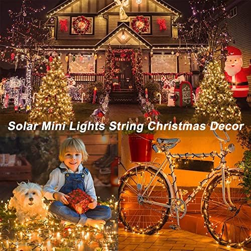300 LED широк агол Божиќни светла Сончев напојување, 100 -тини мини жици светла зелена жица со далечински, 5мм на отворено
