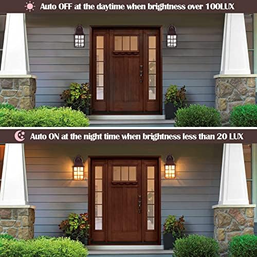 2-Спакувајте Самрак До Зори Надворешни Светла За Куќа, Надворешни Тела За Светло На Тремот Монтирање На Ѕид Со Сензор За Фотоелементи,