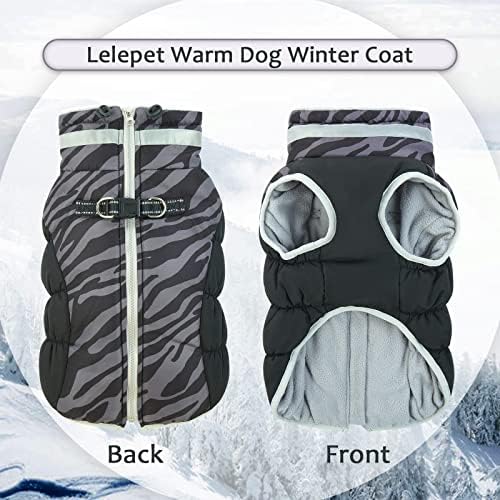 Зимска јакна од топло куче Лелепет, рефлексивно патент со патент со кучиња со прицврстување, ветроводно ладно временско палто снежна јакна