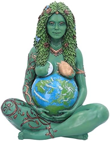 Немесис сега голема етерична мајка Земја Гаја Арт Статуа обоена фигурина, зелена, 30 см