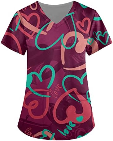 Валентин кошули за жени летни врвови графички маички плус големина y2k облека удобна обична модна печати со кратки ракави со кратки ракави V-вратот