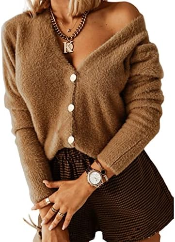 Prdecexlu долг ракав обичен плус џемпери со големина женски салата фестивал меко копче надолу блуза удобна цврста полиестер vneck