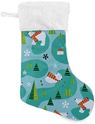 Божиќни чорапи зимска поларна мечка шема бела плишана манжетна мерцеризирана кадифена семејна празник персонализиран голем декорација на XMAS