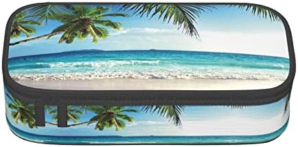 Асело Тропска палма Палма Хаваи Плажа молив случај, средна големина Пенкало/држач за молив торбичка со двојни патенти за работно