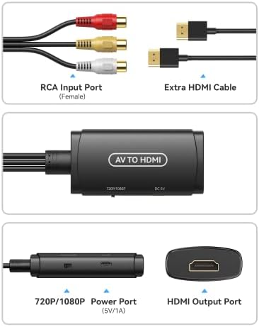 ABLEWE RCA До HDMI Конвертор, AV До HDMI Адаптер, Композит На Hdmi Адаптер Поддршка 1080p, PAL/NTSC Компатибилен СО WII WII U/PS ЕДЕН PS2/PS3