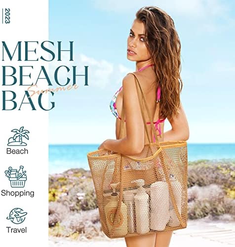 Торба За Плажа Ихомтина Секојдневна Торба За Торба Голема Мрежеста Торба За Плажа Додатоци За Плажа Чанта За Рамо За Одмор На Пикник