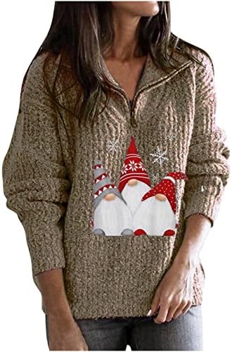 Christmasенски Божиќен џемпер симпатичен гном графички долг ракав поштенски јака плетен пуловер есен зимски случајни џемпери врвови