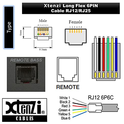 Xtenzi 6Pin Flex Cable XTFC Wire додаток XT91617 за AMP далечински бас копче компатибилен со Audio засилувачи на Boss