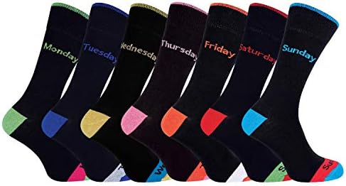 7 Пакет Машки Новина Црни/Обоени Денови Во Неделата Памучни Чорапи На Екипажот