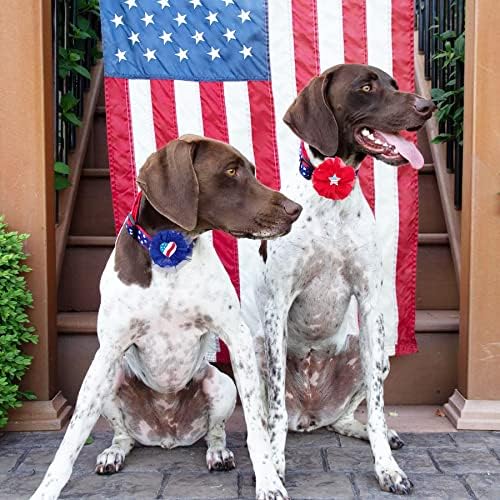 ПЕТ шоу 12 парчиња знаме на американско знаме патриотски мали кучиња јаки привлечни цвеќиња лак врски за 4 -ти јули за независност на костуми