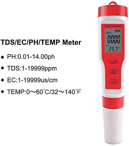 Лесен за носење ph & EC & Temp & TDS метар TDS/EC/pH/pH/Temp Meter Tester Aquarium Quality Kiendity Monitor Monitor Testion Testion