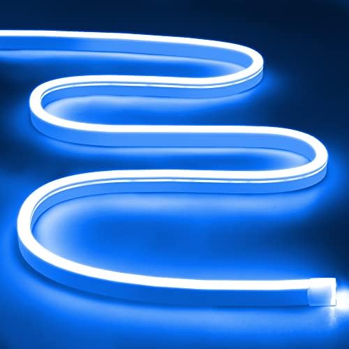 LAMOMO LED неонски светлосни ленти, сини затемнети јаже светла, 16,4ft / 5m LED лента светло, 8mmx16mm флекс водоотпорен неонски