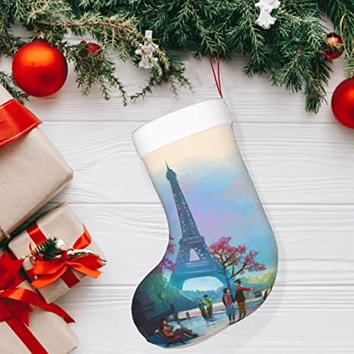 Божиќни чорапи на Аугенстер Пролет Ајфелова кула Франција двострана камин што виси чорапи
